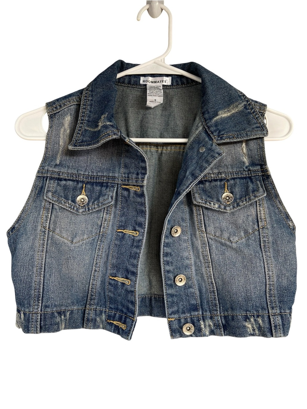 Distressed Cropped Denim Vest / Vintage 90s Y2K Boho Streetwear Western Cotton S